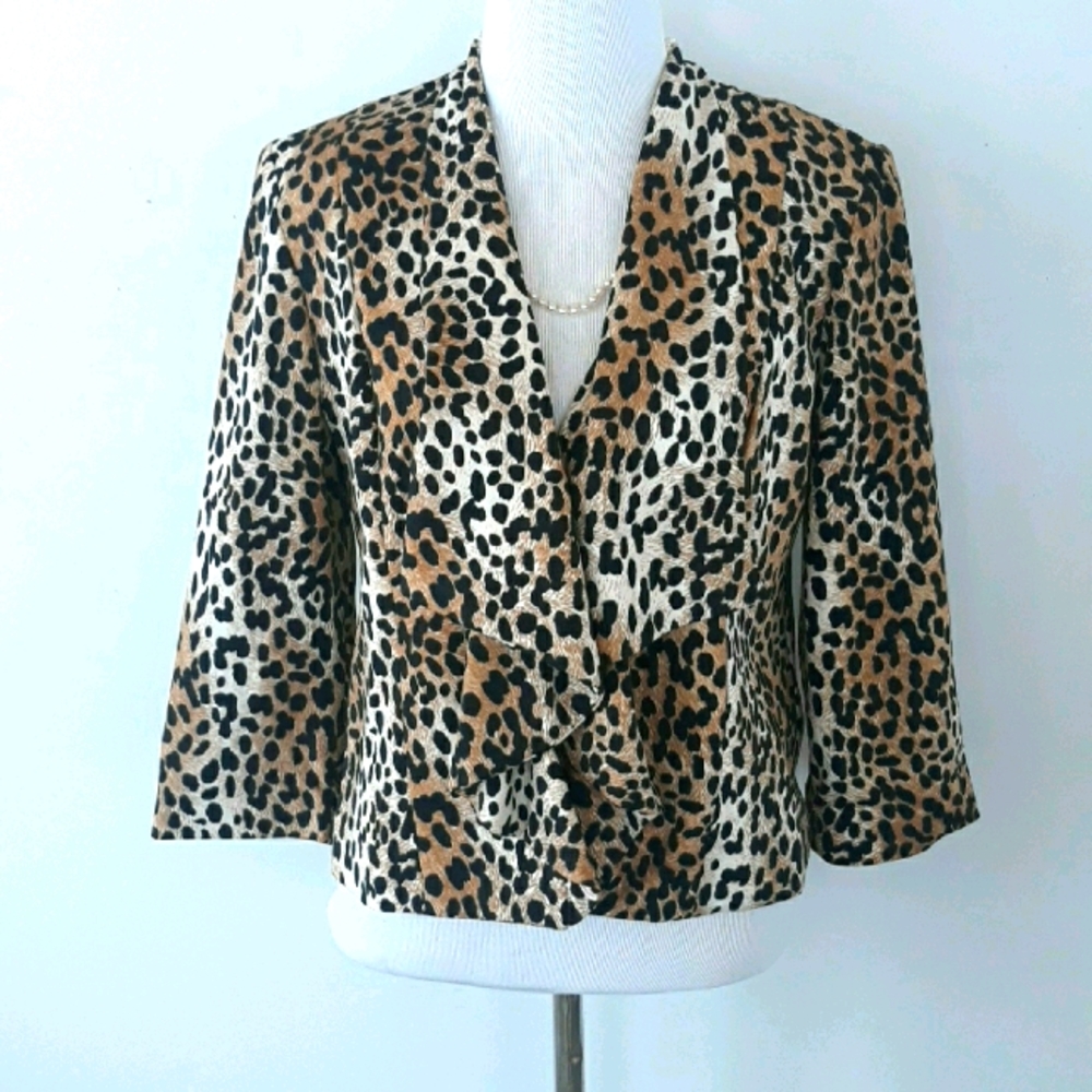 Dressbarn Cheetah Drape Front Blazer